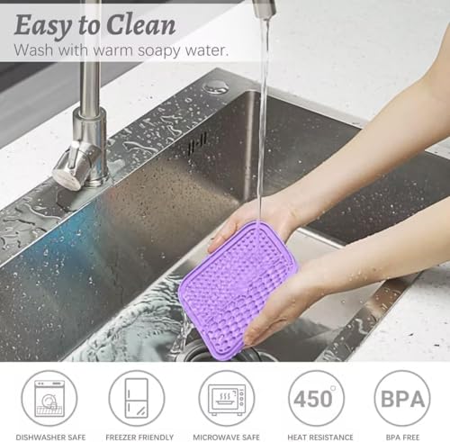MateeyLife Lick Mat for Dogs & Cats, Slow Feeder Licking Pads for Boredom - color: Purple&Cyan, size: 6"x6"