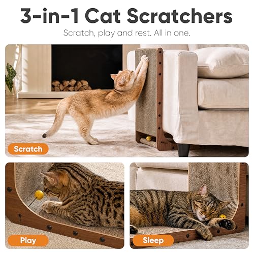 FUKUMARU Cat Scratcher 2 Packs, 25 Inch Cat Scratching Boards, L Shaped Pad - size: 2 Pack 25 in Walnut Color