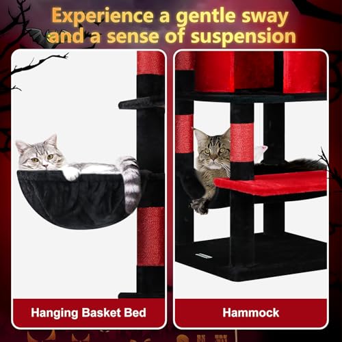 Globlazer 66in Gothic Corner Cat Tree for Indoor Large Cats, C66, Black Red - color: Red Black, size: 66inch