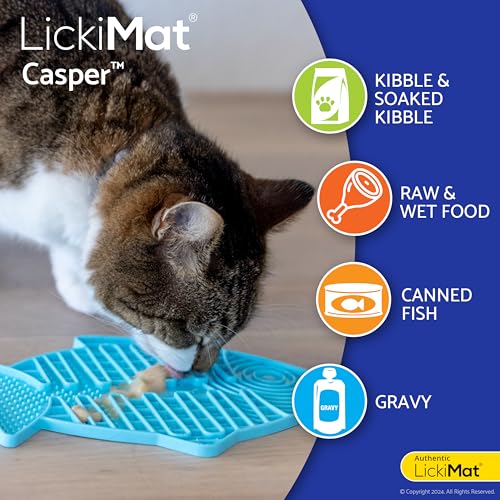 Lickimat Casper & Felix, Fish-Shaped Cat Slow Feeders Lick Mat, Boredom Anxiety Reducer; Perfect for Food, Treats and Anxiety Reduction. (Turquoise & Green) - color: Turquoise & Green
