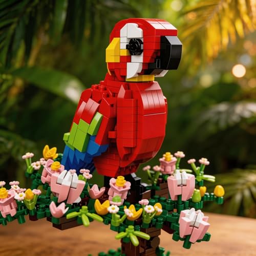 3D Scarlet Macaw Bird Micro Blocks Set - 900Pcs Tropical Model