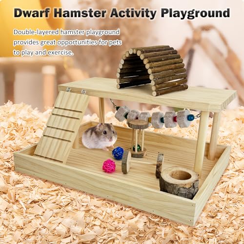 Hamiledyi Hamster Playground Wooden Cage Accessories, Gerbil Climbing Toys