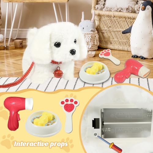 Plush Toys Walking Dog Toys that Can Walk, Bark and Wag Tail,Interactive Electronic Pet Toys Puppy with Leash,Easter Christmas Birthday Gift for Toddlers Kids - color: White Dog