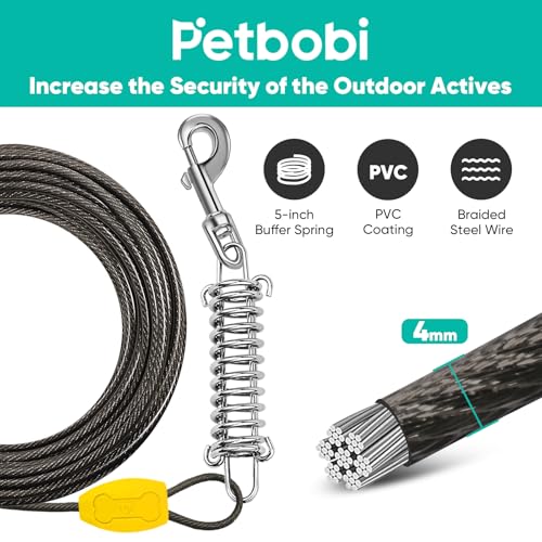 Petbobi Dog Tie Out Cable and Stake, 40ft Heavy Duty Dog Leads for Yard - color: Black, size: 40 ft (120 lbs)
