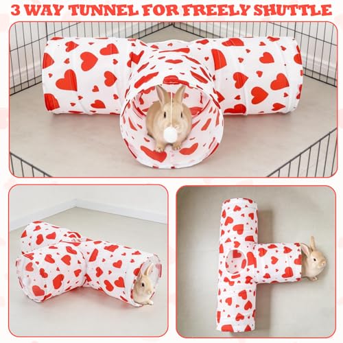 BWOGUE Bunny Tunnels & Tubes, 3-Way Collapsible Rabbit Hideout for Bunnies - color: Heart
