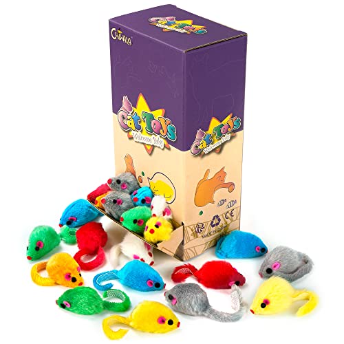 CHIWAVA 36PCS 4.1'' Furry Cat Toy Mice Rattle Small Mouse Interactive Play - color: Assorted Color 36PCS