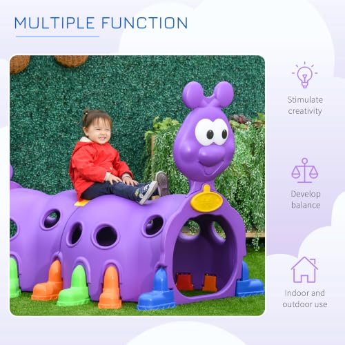 Qaba Caterpillar Play Tunnel for Toddlers, Indoor, 2 Sections, Purple - color: Purple, size: 2 Sections