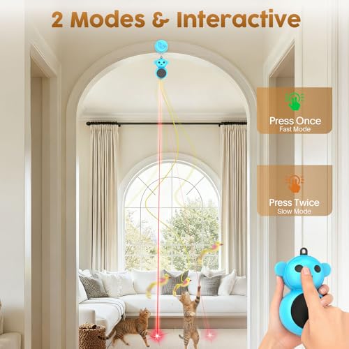 2-in-1 Interactive Laser Pointer Cat Toy & Flying Bird Wand for Indoor Cats - color: Blue
