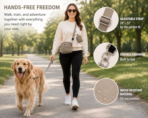 Hands-Free Dog Walking Crossbody for Training, Treat Pouch, Built-in Poop Bag Dispenser, Used Bag Hook & Bonus Tripod (Mocha) - color: Mocha