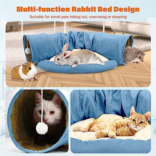 BWOGUE Bunny Tunnel Bed, 2-in-1 Collapsible Rabbit Tunnel Hideout with Mat - color: Blue