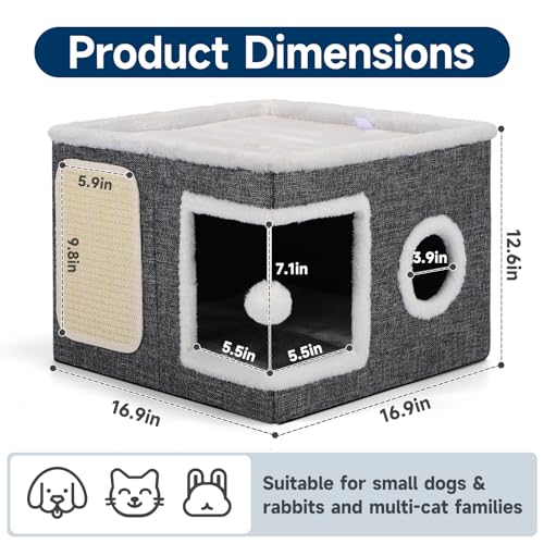Shikha Cat House Bed for Indoor Cats with Fluffy Ball and Scratch Pad Grey - color: Grey, size: Large