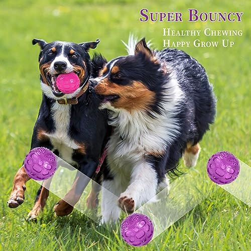 3'' Squeaky Dog Toy Balls for Lagre Medium Breed, Indestructible Dog Balls for Playing, Fetching & Retrieving, Durable Aggressive Chewers, 4 PCS Red+Purple+Green+Blue - color: Red+Purple+Green+Blue