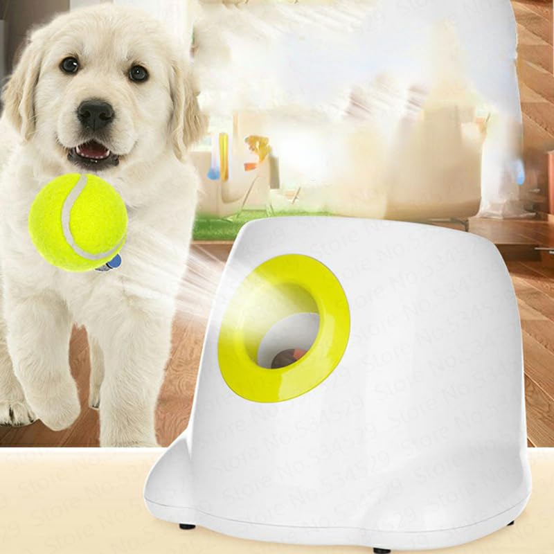 Automatic Dog Ball Launcher, Interactive Pet Toy for Dogs, Hands‑Free Tennis Ball Throwing Machine with Adjustable Distance, Includes 3 Standard Tennis Balls