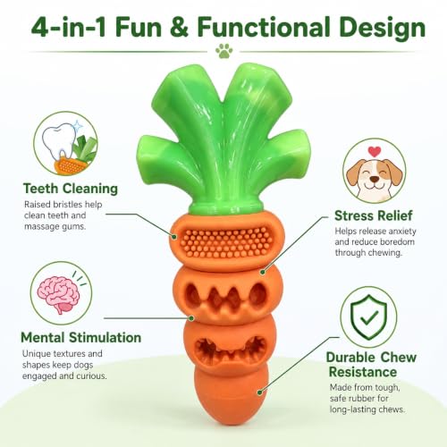 Aggressive Chewer Dog Toys, Durable Carrot Teeth Cleaning Toy
