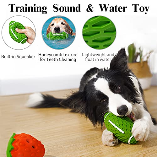 MewaJump Dog Chew Toys for Aggressive Chewers Rubber Squeaky Dog Toy 3 Pack - color: colorful fruit set