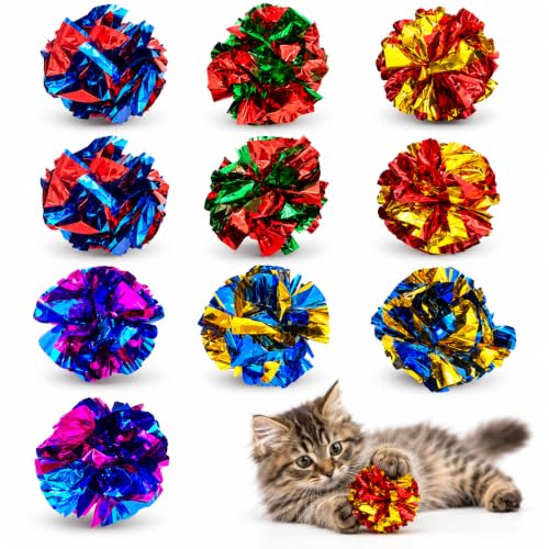 Cat Crinkle Ball Toys, 10 Pack 2.3 Inch Colorful Crinkle Balls for Indoor Cats and Kittens, Interactive Cat Toys for Swatting, Chasing, Pouncing and Hunting - size: 10 Packs
