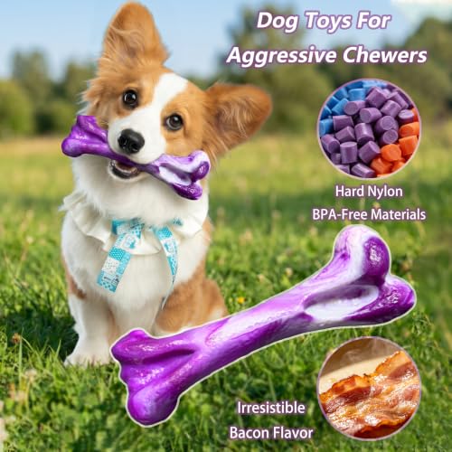 3 Pack Dog Chew Toys for Aggressive Chewers, Tough Bone