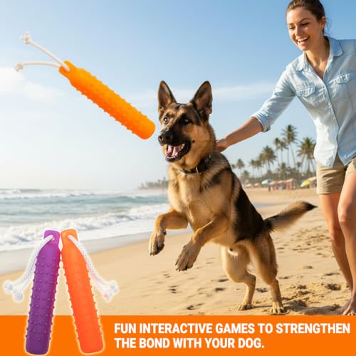 Dog Water Toys, 2 Pack Floating Bumper Fetch Toy Dummy - color: purple and orange