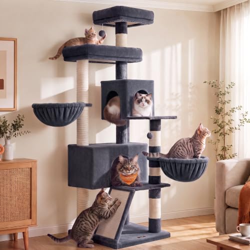 Feandrea Cat Tree, 68.5-in Tall Cat Tower, Multi-Level Condo, Dark Gray - color: Dark Gray