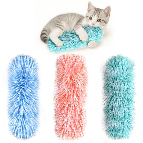 Cat Toys, 3 Pack Crinkle Catnip Pillow Toys for Indoor Cats - color: Blue Orange Green