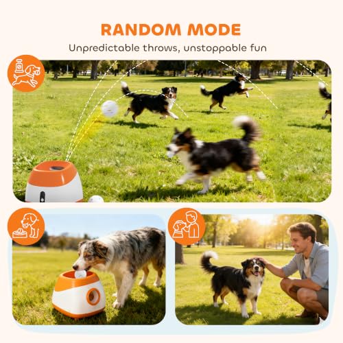 PawHut Automatic Dog Ball Launcher, Rechargeable Dog Ball Thrower with Remote Control, 3 Adjustable Distance (40ft/60ft/80ft), 6 ETPU Tennis Fetch Toys 2.5", Low Noise, for Medium Large Breeds, Orange - color: Orange
