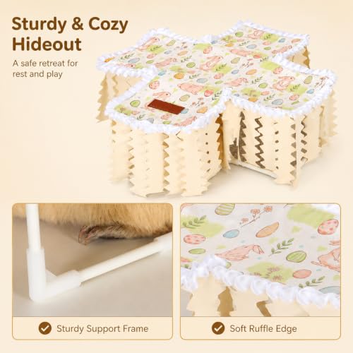 Guinea Pig Hideout Tunnel - Bunny Hideout, Machine Washable Guinea Pig Hide Tent Houses & Habitats,Guinea Pig Accessories for Hamster/Chinchilla/Dwarf Rabbit-Playing Resting(Rabbit) - color: beige