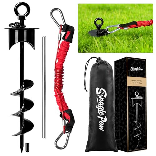 Snagle Paw Dog Tie Out Stake with Lock-Cap,Heavy Duty Dog Stakes for Outside/Yard/Camping with Shock Absorbing Bungee Tether,360°Swivel Rust Proof Ground Anchor for Dog Cable,Leash,Chain,up to 360 Lbs - color: Black, 17in Stake (No Cable)