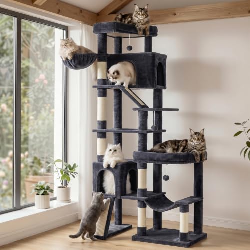 Feandrea Large Cat Tree, 79.5" Tall Sturdy Cat Tower for Indoor, Dark Gray - color: Dark Gray, size: 41.3"L x 17.7"W x 79.5"H
