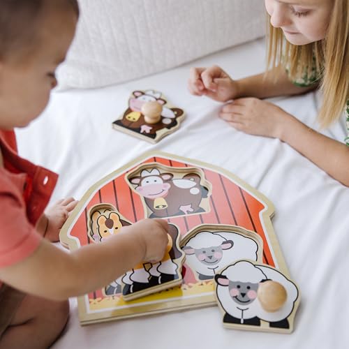 Melissa & Doug Barnyard Animals Jumbo Knob Puzzle, Wooden Peg Puzzle for Toddlers, Educational Toy for Shape Recognition and Fine Motor Skills, Ages 1+ - size: Small (1 Puzzle), style: Barnyard Animals