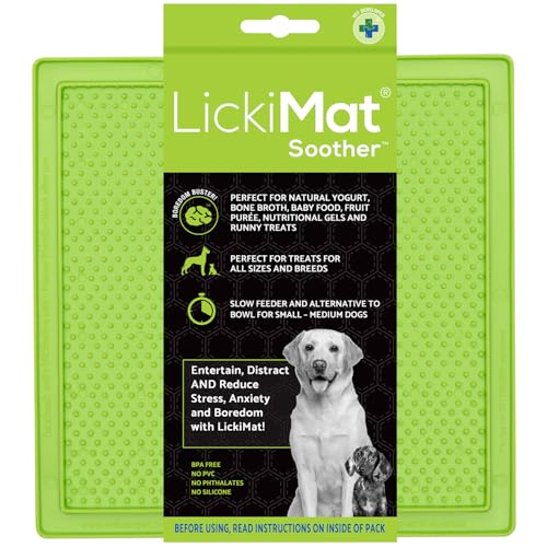 LickiMat Classic Soother Slow Feeder for Dogs Lick Mat Boredom Anxiety Reducer Perfect for Food Treats Yogurt Liquid Food Peanut Butter Fun Alternative to a Slow Feed Dog Bowl, Green - color: Green