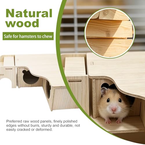 3 Pcs Wooden Hamster Platform Set,Multi‑Chamber Hideout House Ladder Seesaw - color: M