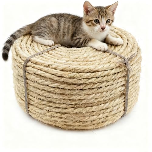164 Feet Sisal Rope for Cat Tree & Scratching Post Replacement - color: 1/4 inch (6mm) Natural Color