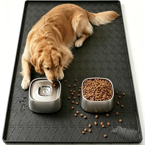 Pawtners Pet Feeding Mat with Raised Edge, 34 x 22 in Dog Food Mat, Black - color: Black