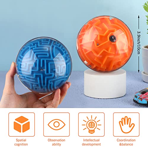 Sumind 4 Pcs 3D Maze Ball Game Toys for Kids, Blue, Orange - color: Blue, Orange