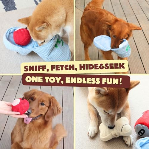 Dog Squeaky Toys, Plush Puzzle Dog Toy for Small Medium Large Dogs, Chew Fetch Brain Stimulating Toy, 3 Durable Small Toys with a Big Trash Can - color: Transh Can