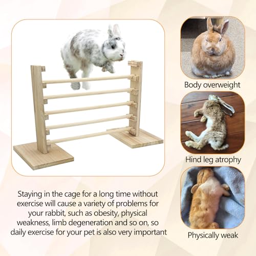 kathson Rabbit Jump Bar, Natural Wood Toy Set Adjustable Height Jump Hurdle Bar Rabbit Exercise Obstacle Training Games