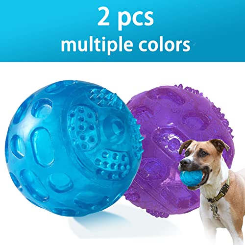 3'' Squeaky Dog Toy Balls for Lagre Medium Breed, Indestructible Dog Balls for Playing, Fetching & Retrieving, Durable Aggressive Chewers, 2 PCS Blue+Purple - color: Blue+Purple