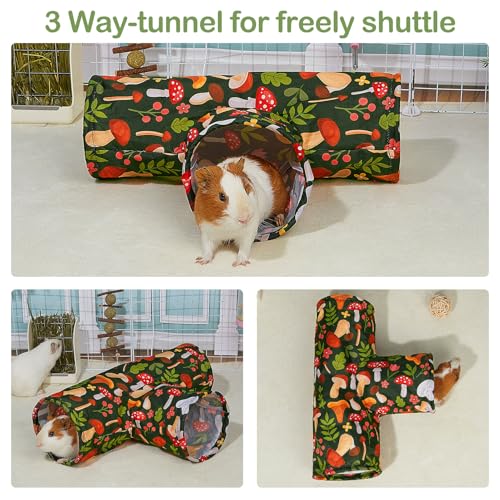Bienbee Guinea Pig Tunnel, 3 Way Washable Guinea Pig Hideout,Foldable Rabbit Tunnel Guinea Pigs Toys for Bunny Hamster Chinchilla Ferret Rabbit Guinea Pigs Accessories Mushroom