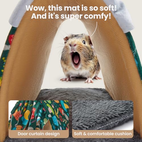 Guinea Pig Hideout Soft Large Bed Tunnel with Door Curtain 2 Pack Guinea Pig Toys Set Bunny Bed Cage Accessories for Small Animals (Blackish Green Mushroom) - color: Blackish Green Mushroom
