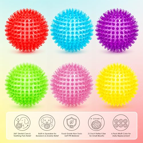 2.5" Squeaky Spiky Dog Balls, 6 Pack Teething Chew Toys for Small Dogs - color: Multi-colored, size: Small（6Pack）