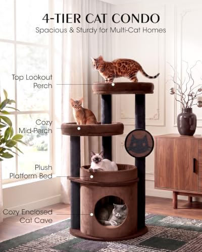 Maine Coon Cat Tree for Large Cats, Purrlato 46" Cat Tower, Stable Base - color: Brown