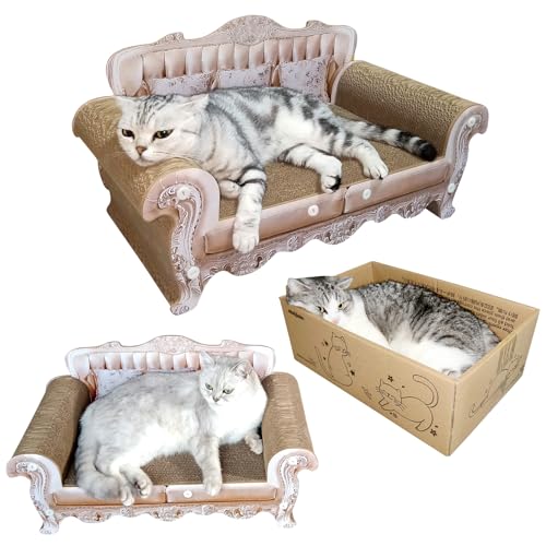 miwoowim Royal Cat Scratcher Sofa & Box, Durable Cardboard Furniture Guard