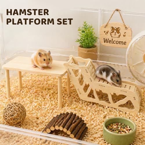 3 Pack Wooden Hamster Play Platform, 3-in-1 Natural Small Pet Playground