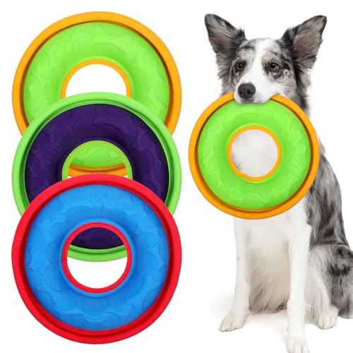 3 Pcs Pet Flying Discs - 9.05 Inch, Interactive Flyer Toys, Feedable Lightweight Catch and Fetch Toys for Small Medium Large Dogs, Floats in Water & Safe on Teeth