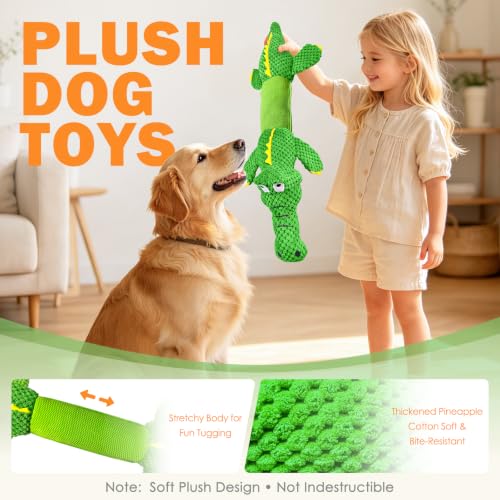WOWBALA Dog Squeaky Toys Stretchable Crocodile for Interactive Tug of War - color: Green