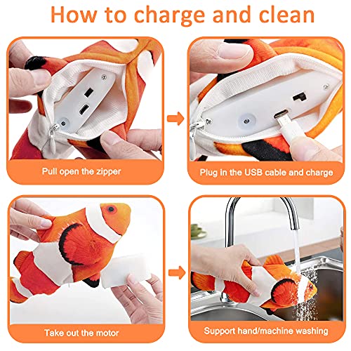 Tocirelo Cat Toy Flopping Fish - Interactive Cat Toy for Indoor Bored Cats - color: Clownfish