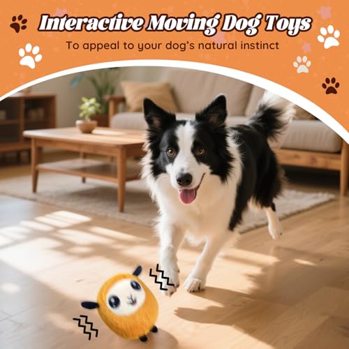 Interactive Moving Dog Toys, 2026 Upgraded Jumping Squeaky Moving Dog Ball, Rechargeable Plush Chew Toys for Small/Medium/Large Dogs to Keep Them Busy (Orange)