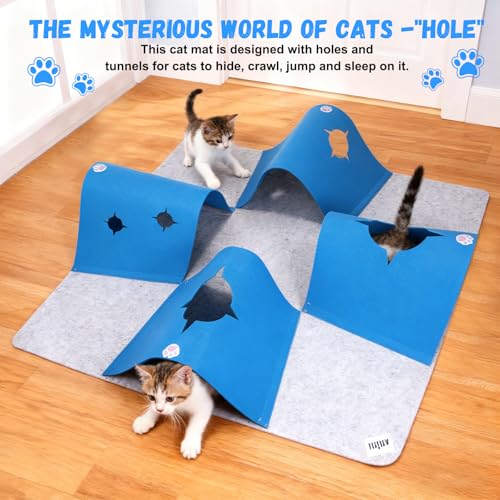 4-Way Cat Tunnels for Indoor Cats, Interactive Toys with Plush Ball - color: Grey-Blue