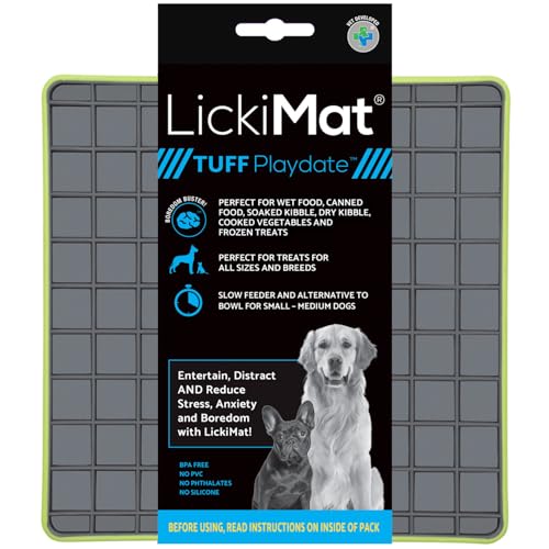 LickiMat Tuff, Heavy-Duty Playdate, Dog Slow Feeder Lick Mat, Boredom Anxiety Reducer; Perfect for Food, Treats, Yogurt, or Peanut Butter, Fun Alternative to a Slow Feed Dog Bowl, Green - color: Green