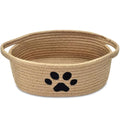 Small Woven Dog Toy Basket with Handle, Cute Paw - color: jute